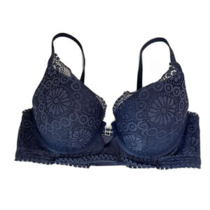 Aerie Plunge Lace Underwire Lightly Padded Bra Navy Blue Sz‎ 34C